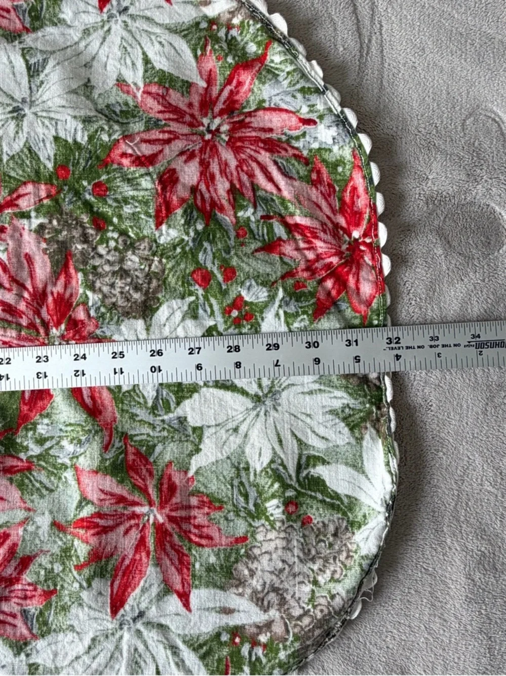 Vintage 1950s 1960s Handmade Poinsettia Christmas Apron Holiday Tie Waist